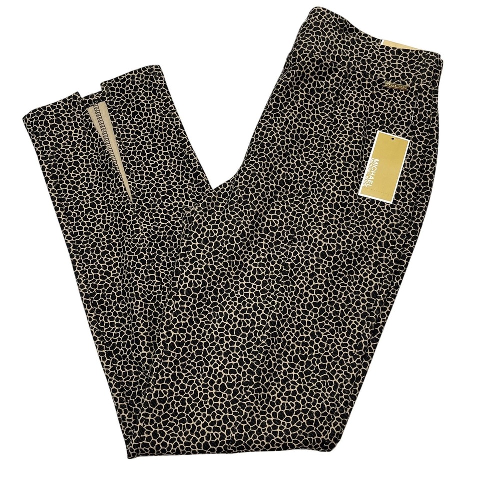 Michael Kors Pants Womens M Brown Print Pull On Flare Split Leg High Rise Casual
